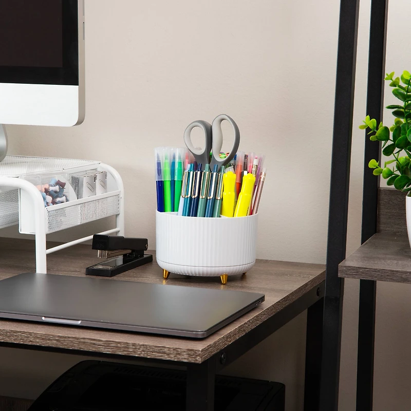 Mind Reader Rotating Pen Cup, 5-Compartment Accessory Holder for Desk Supplies