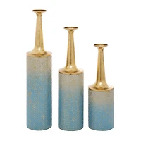 Set of 3 Blue Metal Coastal Style Vase, 27", 24", 20"