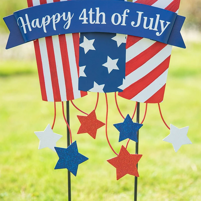 Glitzhome® 30" Patriotic Firecracker Yard Stake