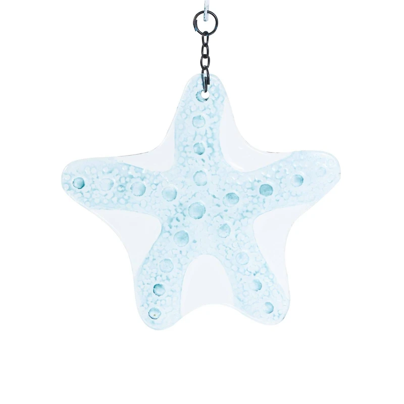 38" Blue Swirl Wind Spinner Metal Seahorse & Starfish Windchime