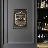 American Art Decor Barrel Aged Whiskey Embossed Black and Gold Metal Bar Sign