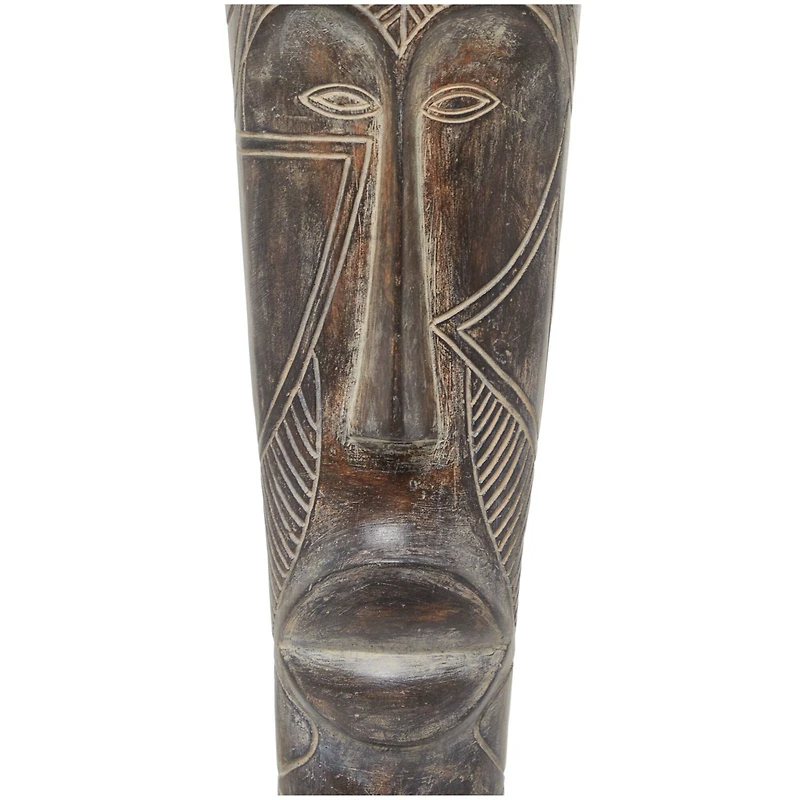 30" Brown Polystone Primitive Mask Sculpture