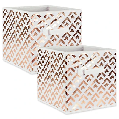 DII® 11" Nonwoven Polyester White & Copper Double Diamond Storage Cube, 2ct.