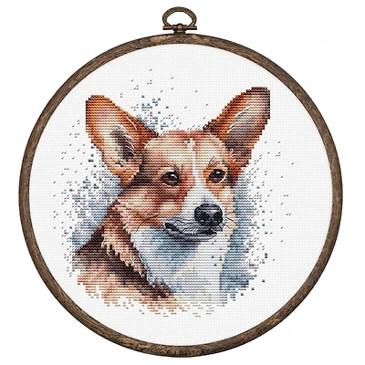 Luca-S Welsh Corgi Counted Cross Stitch Kit with Display Hoop