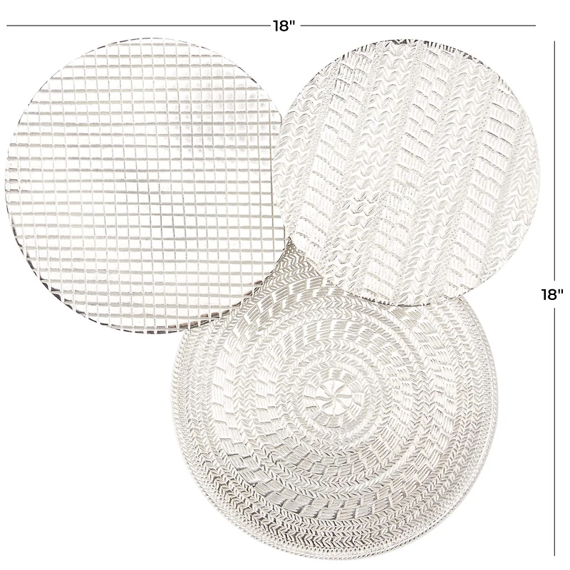 Silver Aluminum Plate Wall Decor with Textured Pattern 18" x 3" x 18"