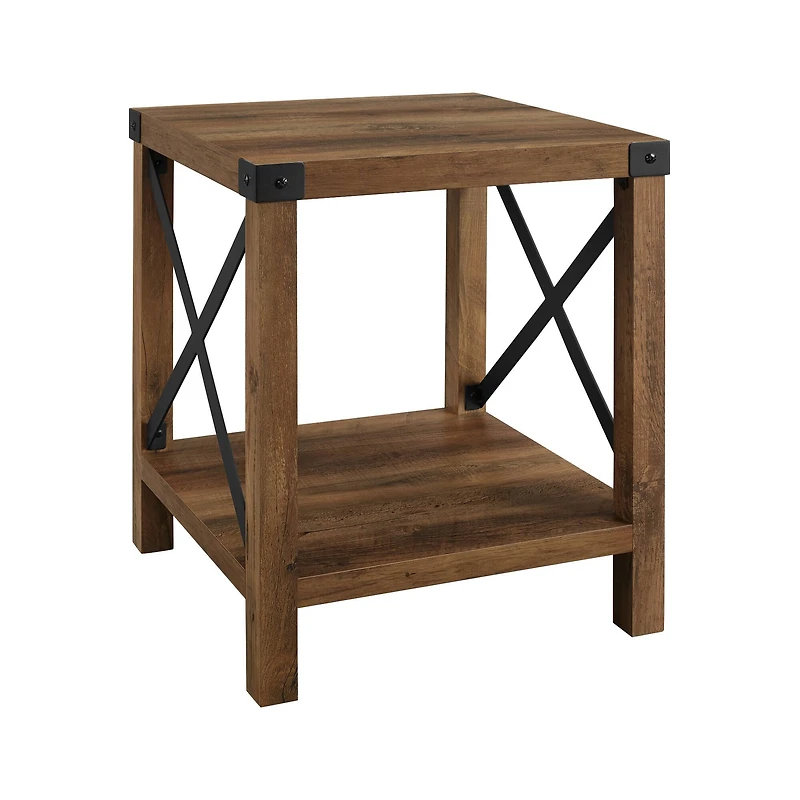 Walker Edison Reclaimed Barnwood Metal X-Frame Rustic Wood Side Table