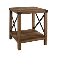 Walker Edison Reclaimed Barnwood Metal X-Frame Rustic Wood Side Table