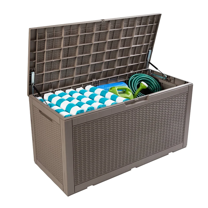 Honey Can Do 100gal Brown Wicker Resin Deck Box