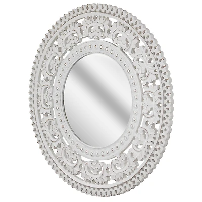 American Art Décor™ 24" White Hand-Carved Wood Medallion Accent Mirror