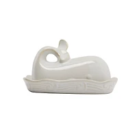 Hello Honey® 7" White Coastal Stoneware Whale Shaped Butter Dish