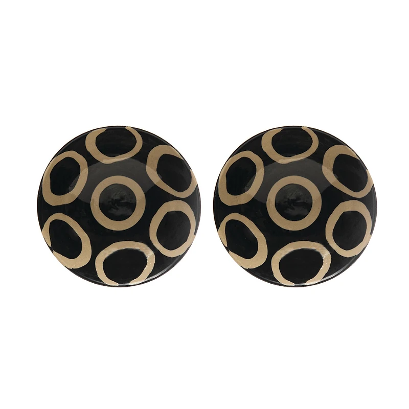 Hello Honey® Black & Tan Painted Circles Shallow Stoneware Bowl Set