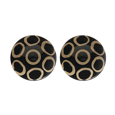 Hello Honey® Black & Tan Painted Circles Shallow Stoneware Bowl Set