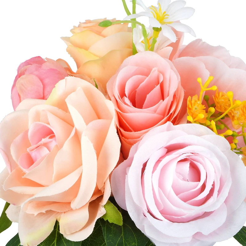 12" Coral & Pink Rose, Peony & Baby's Breath Bouquet by Ashland®