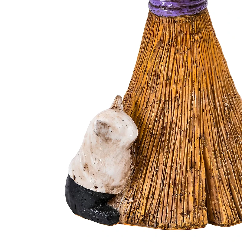 13'' Black Cat Climbing Broom Halloween Décor