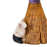 13'' Black Cat Climbing Broom Halloween Décor