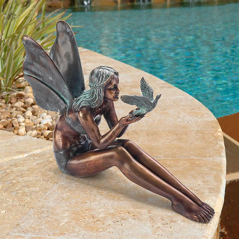 Design Toscano 18" Bird Fairy Cast Bronze Garden Statue