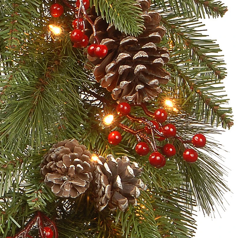 24" Feel Real® Bristle Berry Wreath with Red Electronic Candle, Red Berries & Cones