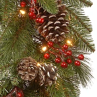 24" Feel Real® Bristle Berry Wreath with Red Electronic Candle, Red Berries & Cones