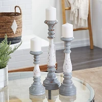 20" White & Gray Wood Farmhouse Candlestick Holder Set