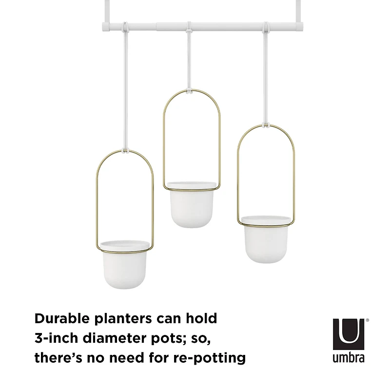 Umbra White & Brass Triflora Hanging Planter Set