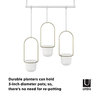 Umbra White & Brass Triflora Hanging Planter Set