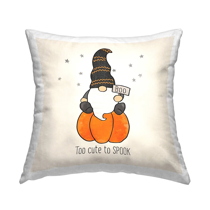 Stupell Industries Too Cute to Spook Pumpkin Gnome Throw Pillow