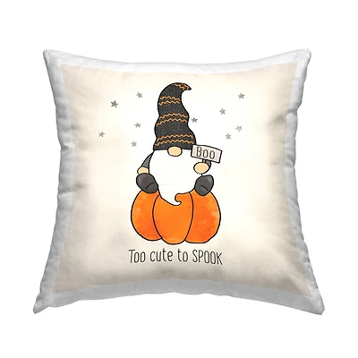 Stupell Industries Too Cute to Spook Pumpkin Gnome Throw Pillow