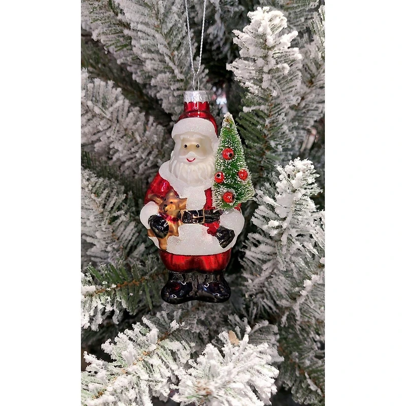 Wizardi 11.81" Santa with Christmas Tree Glass Ornament