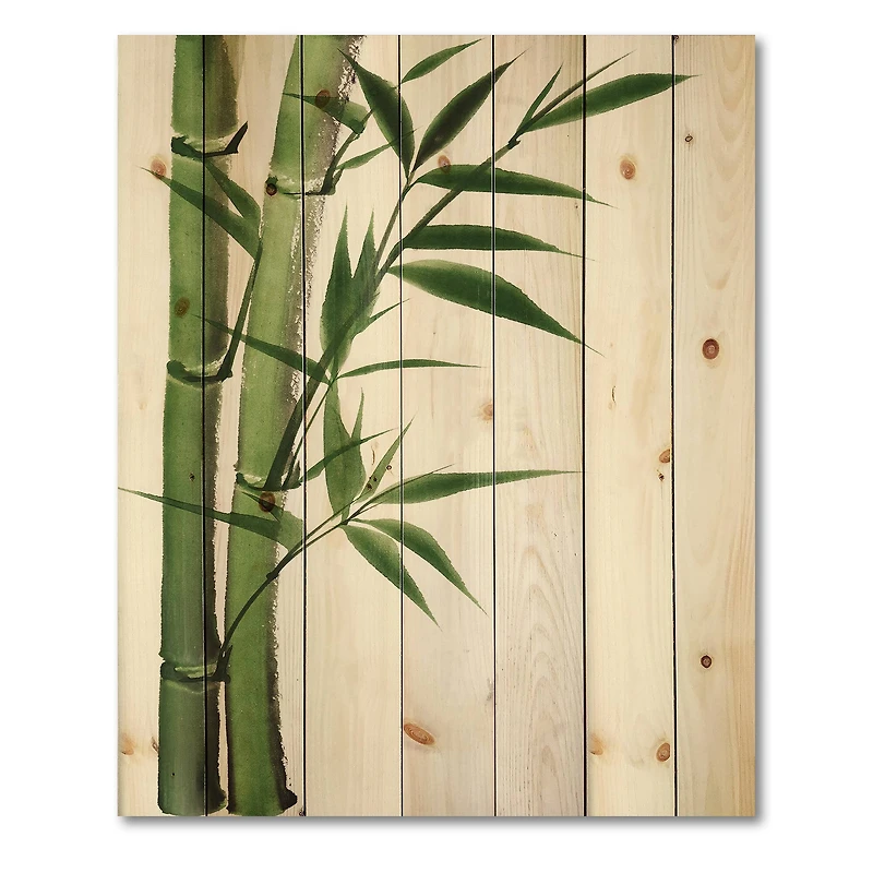 Designart - Detail of Dark Green Bamboo I - Traditional Print on Natural Pine Wood