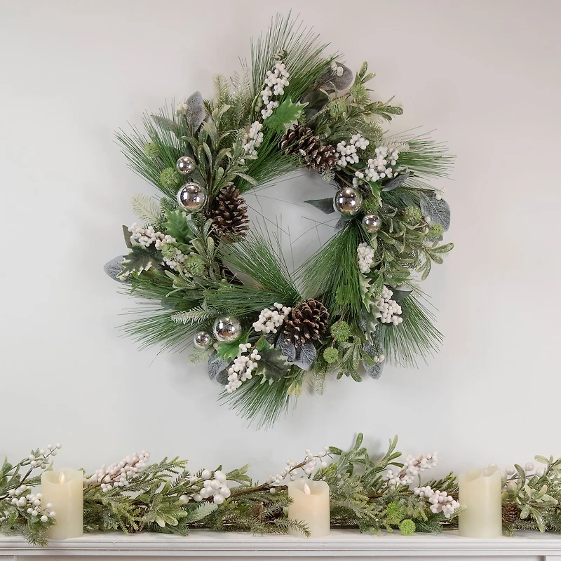 24" Mixed Foliage & Berries Artificial Christmas Wreath