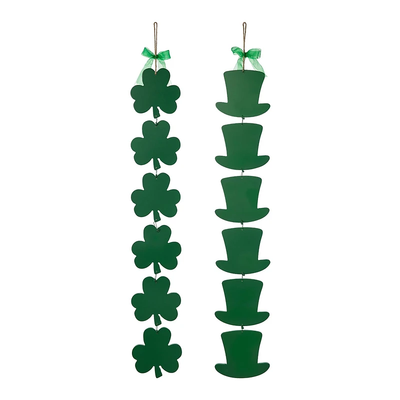 Glitzhome® 30" Set of 2 St. Patrick's Wooden Shamrock / Leprechaun Hats Door Hanger