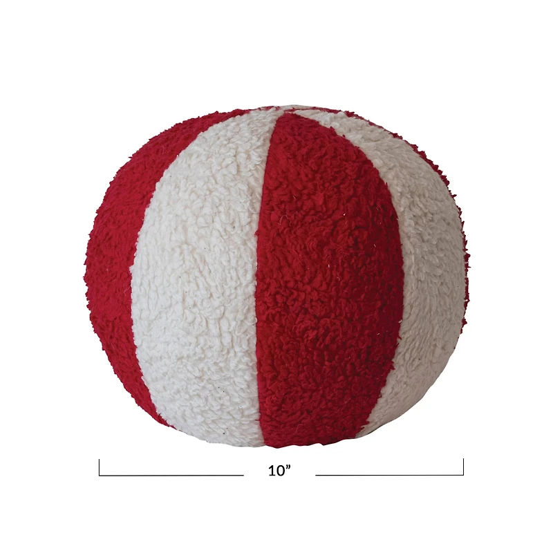 Hello Honey® 10" Red & White Peppermint Candy Sherpa Orb Throw Pillow