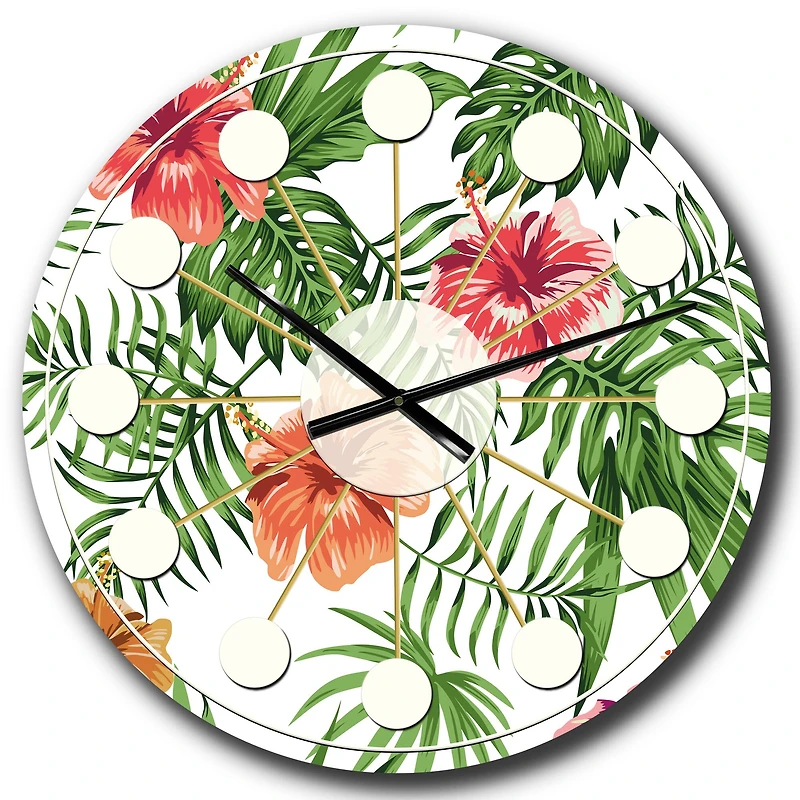 Designart 'Tropical Botanicals And Flowers Ii Mid-Century Modern Wall Clock
