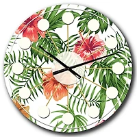 Designart 'Tropical Botanicals And Flowers Ii Mid-Century Modern Wall Clock