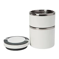 Kitchen Details 2-Tier Round Twist White Insulated Stainless Steel Lunch Box