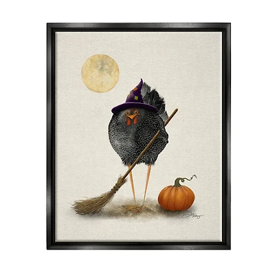 Stupell Industries Halloween Black Bird Witch Framed Floater Canvas Wall Art