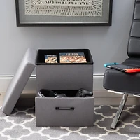 Simplify Gray Collapsible Storage Ottoman with Drawer
