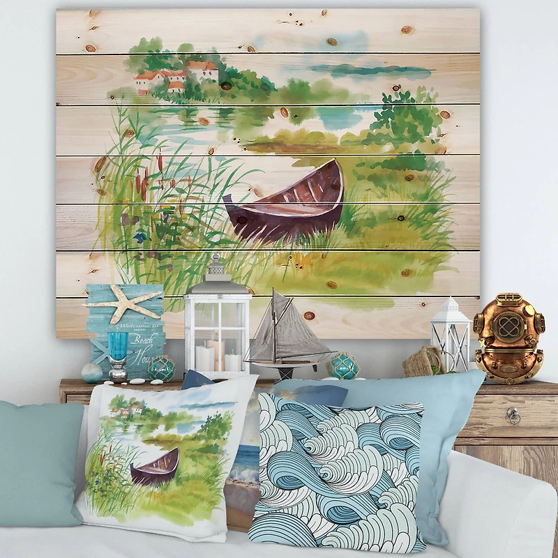 Designart - Rural Green Landscape With Boat