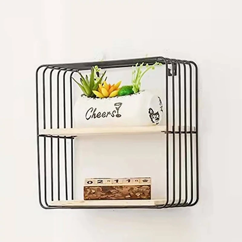 NEX™ Black 2-Tier Iron Square Floating Wall Shelf