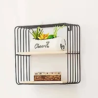 NEX™ Black 2-Tier Iron Square Floating Wall Shelf