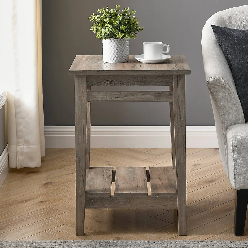 Walker Edison 18" Gray Wash Farmhouse Trim Side Table
