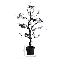 3ft. Pre-Lit Artificial Halloween Black Spooky Twig Tree with Bats and 100 Orange & Purple LED Lights