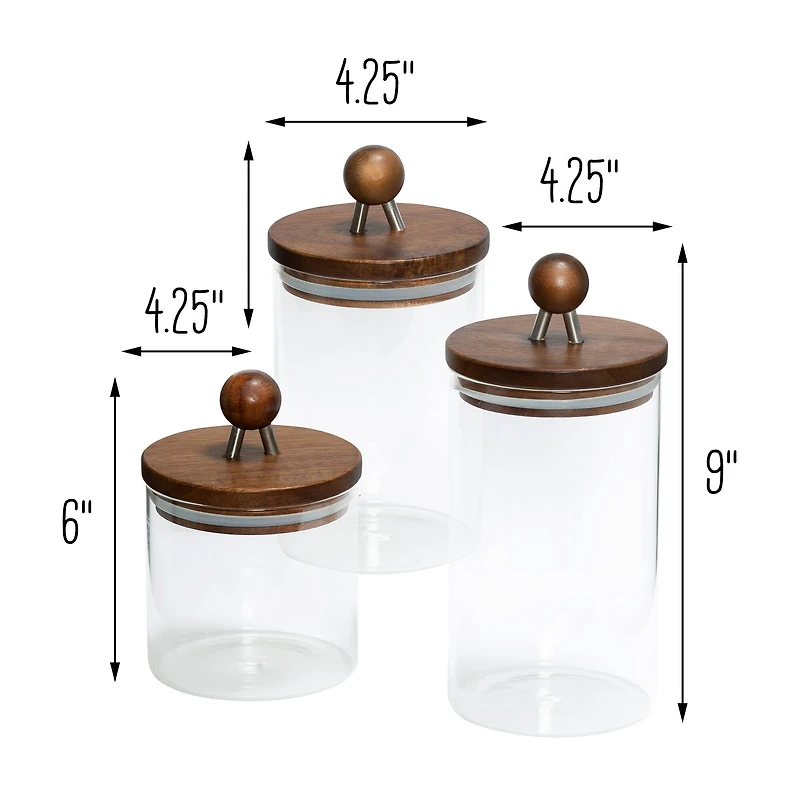 Honey Can Do Acacia Top Glass Kitchen Canister Set, 3ct.