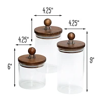 Honey Can Do Acacia Top Glass Kitchen Canister Set, 3ct.