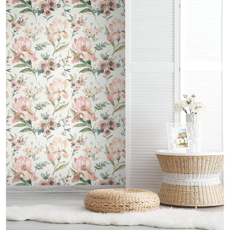 RoomMates Pink Iris Peel & Stick Wallpaper