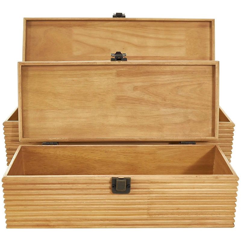 Light Brown Wood Carved Linear Box Set