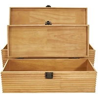 Light Brown Wood Carved Linear Box Set