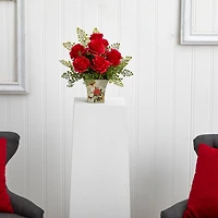 13" Red Rose & Maiden Hair Arrangement in Floral Planter