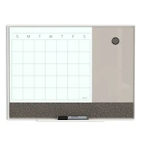 U Brands 3-in-1 White Aluminum Framed White and Gray Magnetic Glass Monthly Calendar Dry-Erase Board