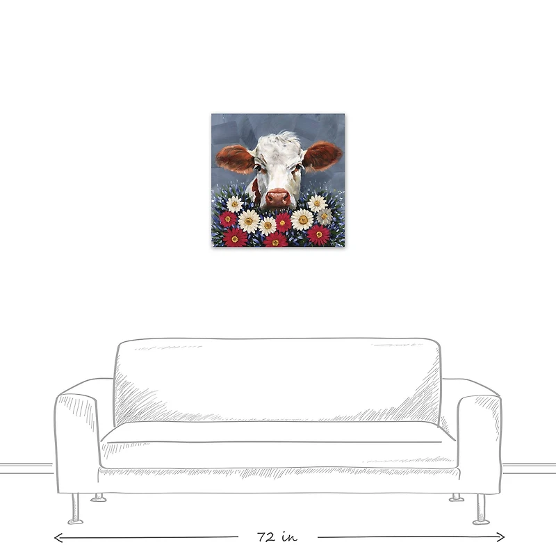 Patriotic Florals Cow I Canvas Wall Art